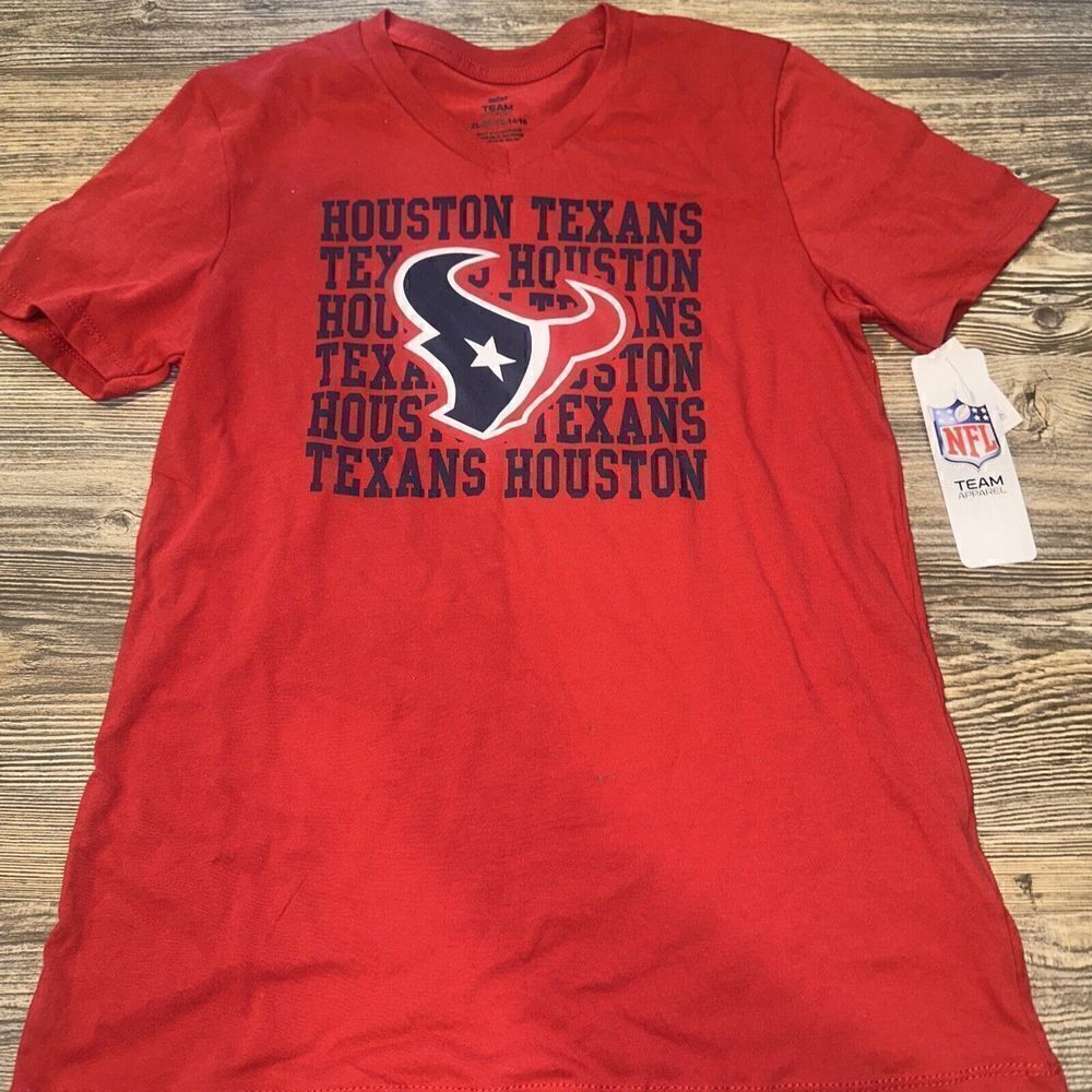 Houston Texans Girls T Shirt Size L(10/12) Red V Neck Tee NFL New. J